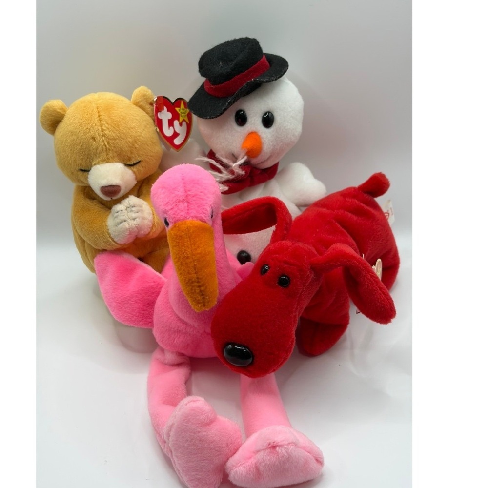 Ty Beanie Babies Lot Hope Praying Bear Rover Dog Pinky Flamingo Snowman Plush